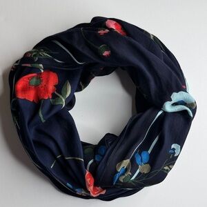 LOFT Navy & Red/Orange Floral Infinity Scarf